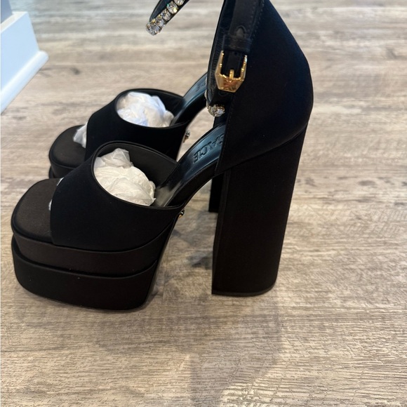 Versace Medusa Aevitas Satin Platform Heels with embellished Ankle Strap $1,085 - Picture 11 of 13